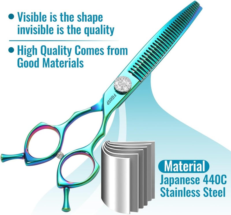 FOGOSP Professional Curved Thinning Shears Dog Grooming Scissors with Large Finger Holes 7.5'' Blue Green Curved Chunkers Shears for Grooming Large Dogs Pet 35 Teeth Japan 440C(Curved Chunkers,Turquoise) - Image 3